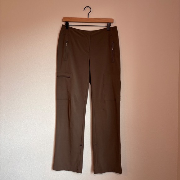 Chico's Pants - Chicos 0 Brown Cargo Straight Leg Pants Womens 4 Zipper Pockets Stretch Utility